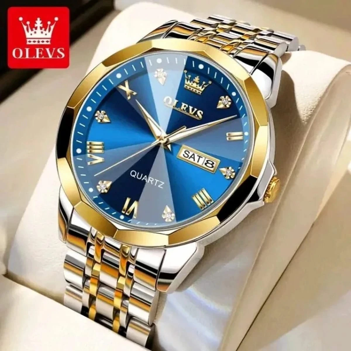 Luxury Olives authentic men's watch waterproof night light dual calendar watch men's quartz watch diamond ceiling glass