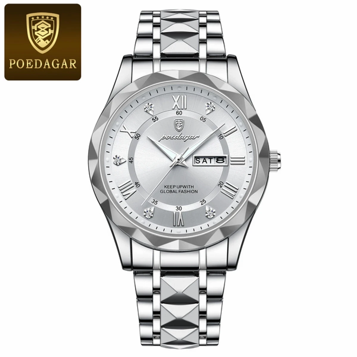 POEDAGAR Luxury Men Watches Business Top Brand Man Wristwatch Waterproof Luminous Date Week Quartz Men's Watch High Quality+Box - FULL SILVER COOLER POYDAGOR