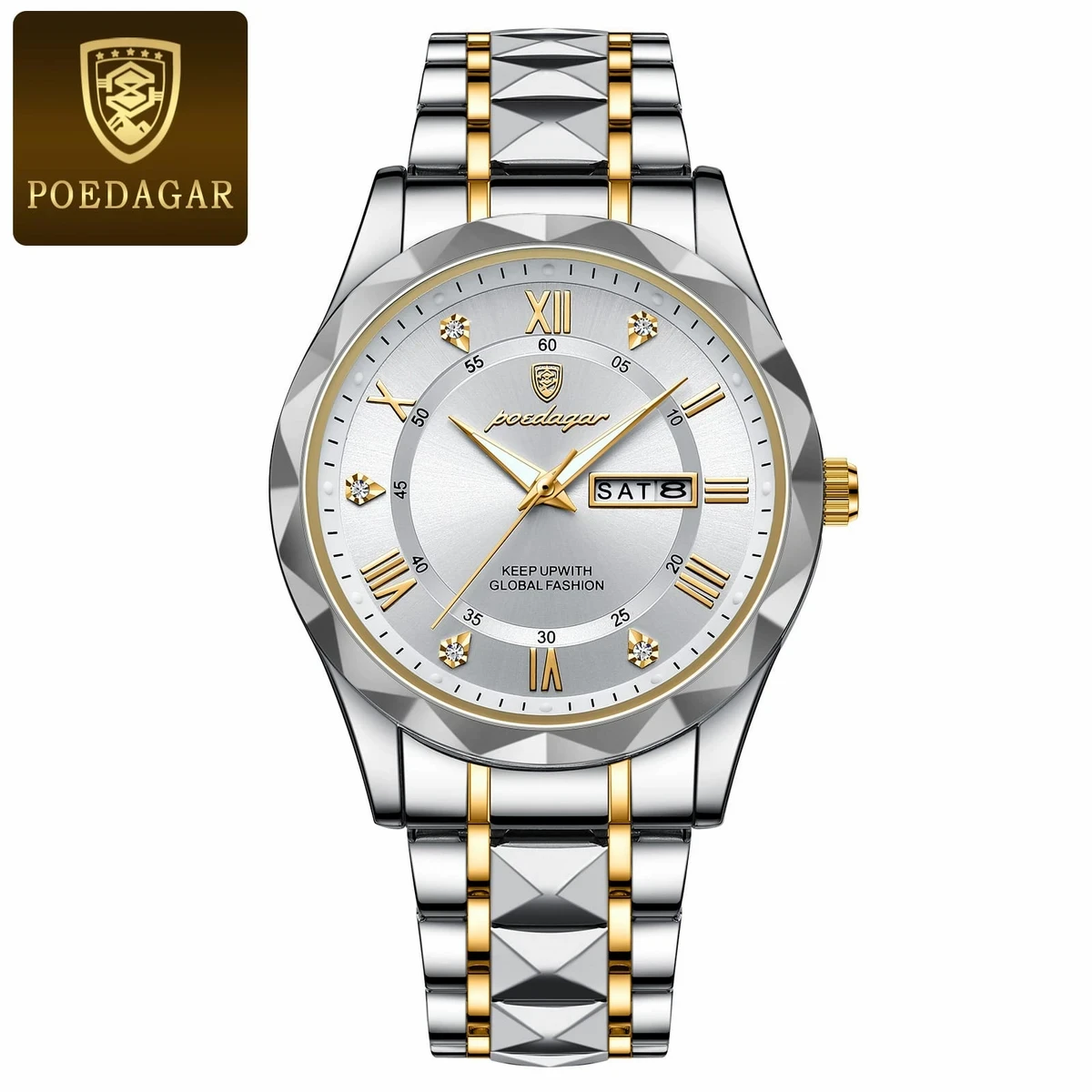 POEDAGAR Luxury Men Watches Business Top Brand Man Wristwatch Waterproof Luminous Date Week Quartz Men's Watch High Quality+Box -Toton ar Dial White