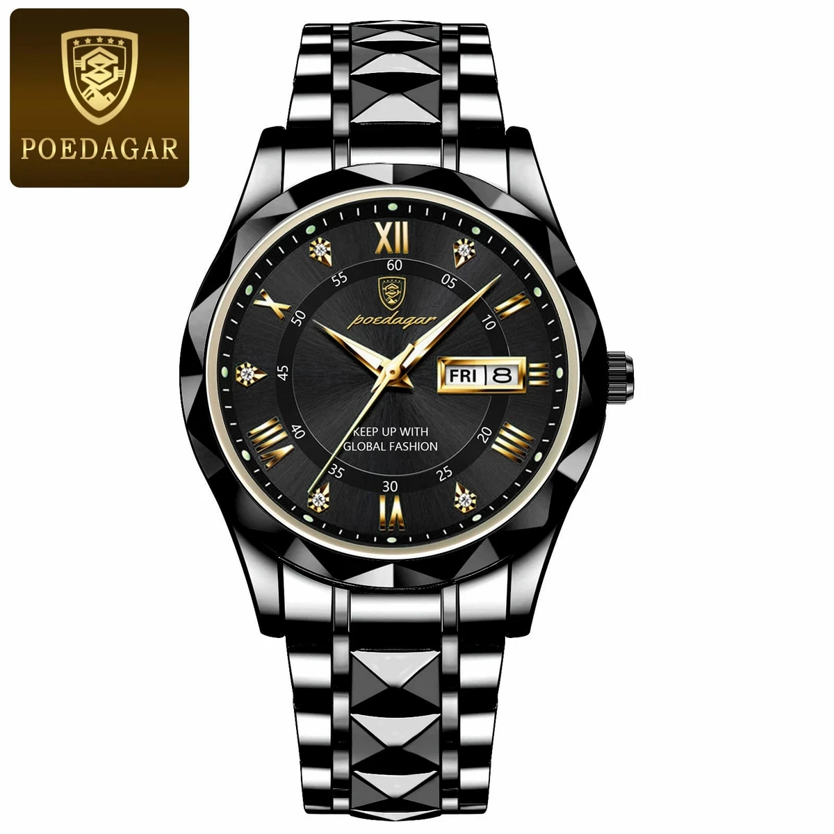 POEDAGAR Luxury Men Watches Business Top Brand Man Wristwatch Waterproof Luminous Date Week Quartz Men's Watch High Quality+Box - FULL GOLDEN