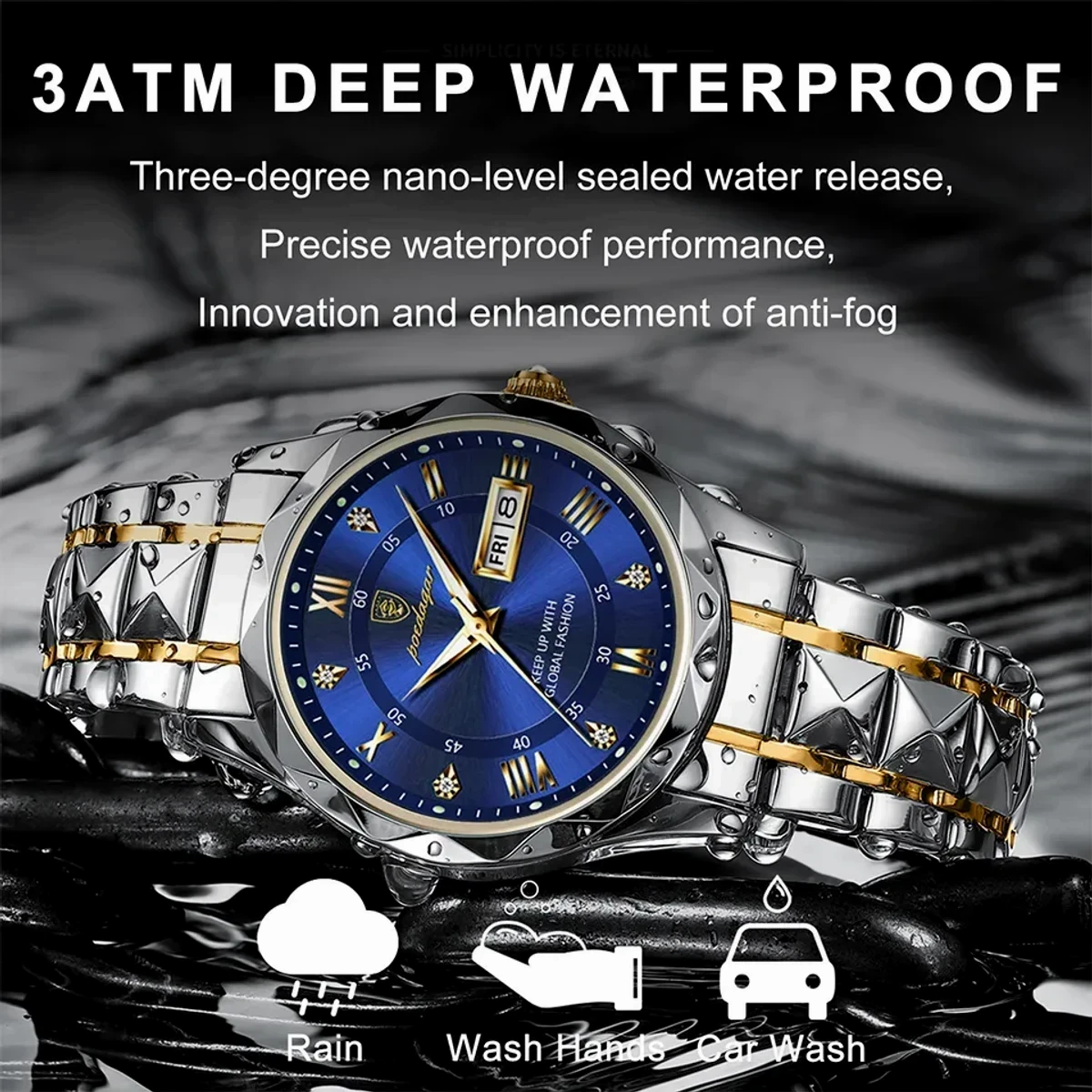 POEDAGAR Luxury Men Watches Business Top Brand Man Wristwatch Waterproof Luminous Date Week Quartz Men's Watch High Quality+Box - Toton Ar Dial Blue