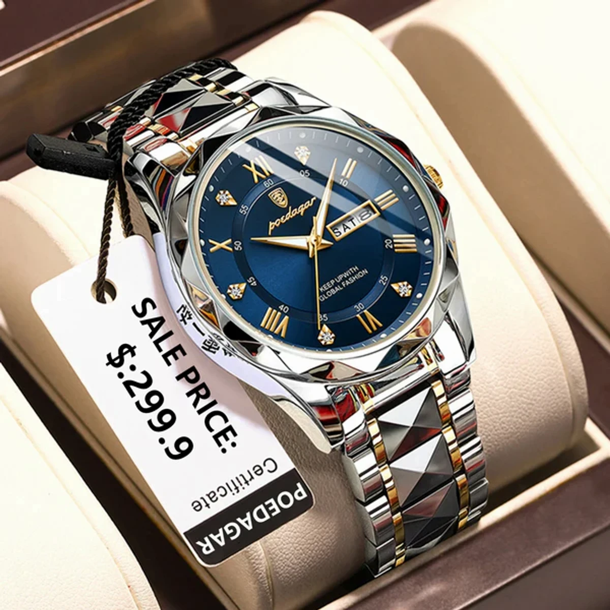 POEDAGAR Luxury Men Watches Business Top Brand Man Wristwatch Waterproof Luminous Date Week Quartz Men's Watch High Quality+Box - Toton Ar Dial Blue