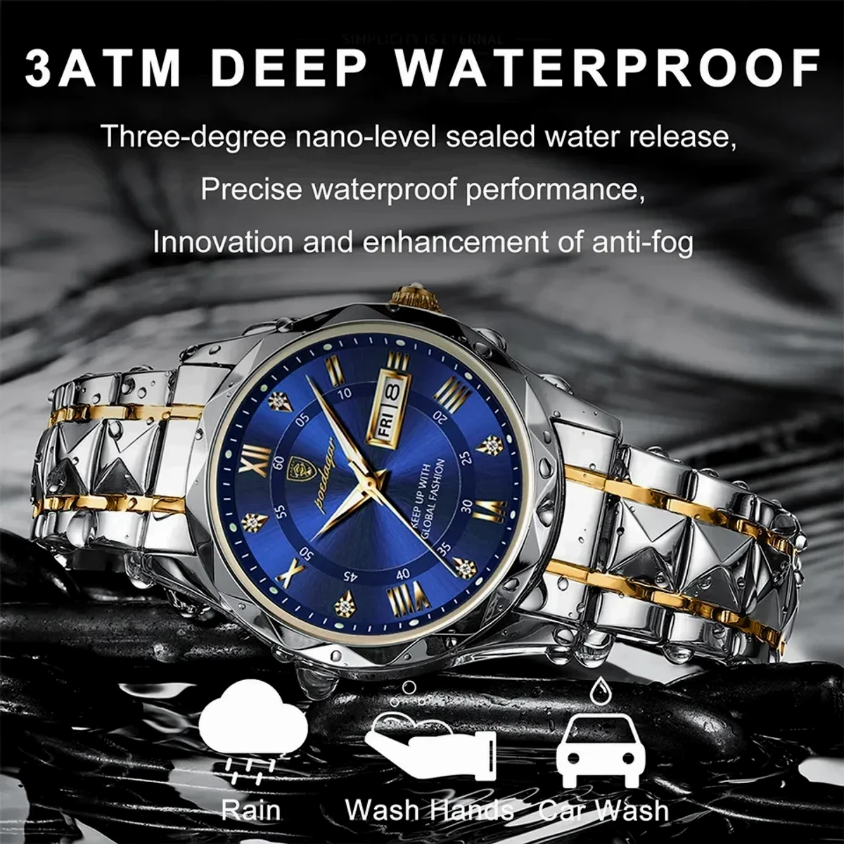 Luxury Binbond Dimon card Digain Stainless Steel Classic Waterproof Watch for Men