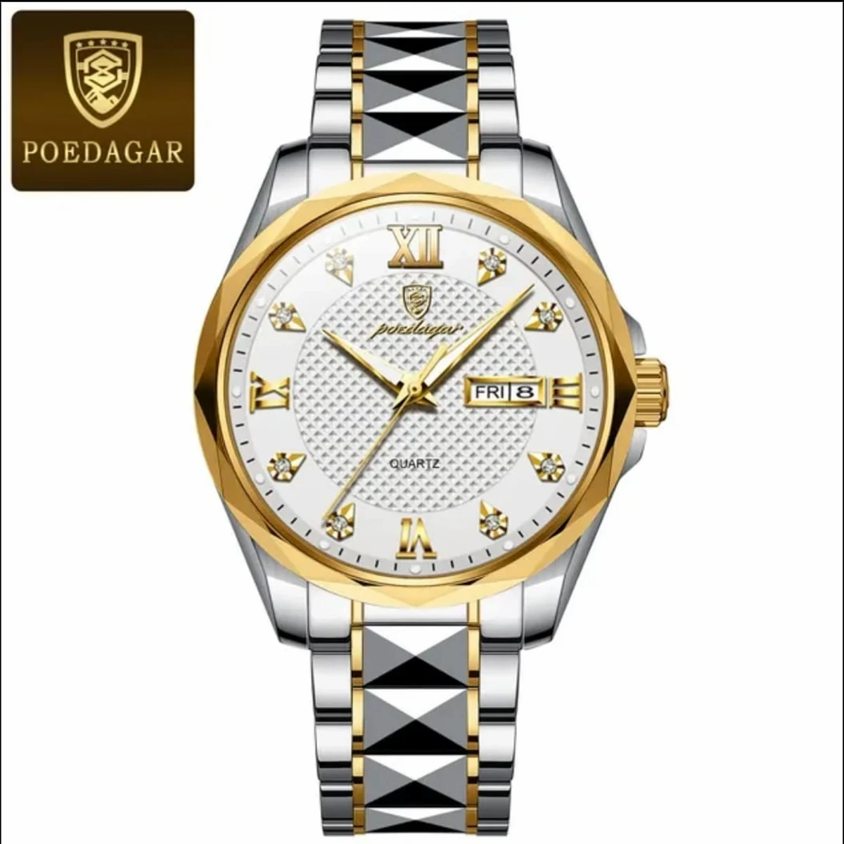 POEDAGAR Luxury Watches for Man Waterproof Luminous Galendar Dial High Fashion Quartz Wristwatch Model Number：998 Full Golden Cooler Watch