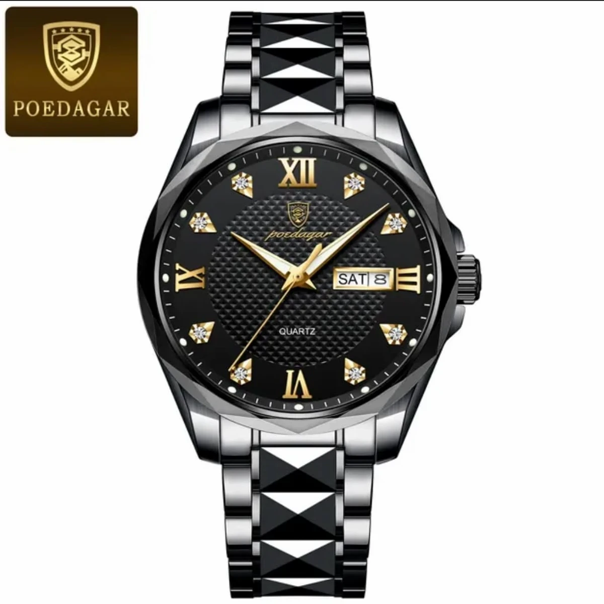 POEDAGAR Luxury Watches for Man Waterproof Luminous Galendar Dial High Fashion Quartz Wristwatch Model Number：998 Full Black Cooler Watch