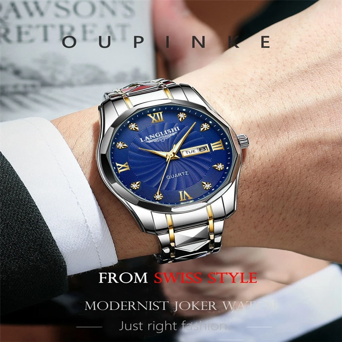 LUXUREY LANGLISHI CODE: 2023 PREMIUM Fashion Men Wristwatch  WHITE OR BLUE