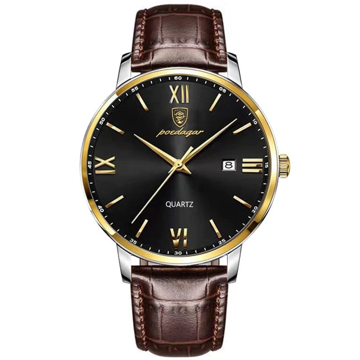 POEDAGAR Casual Trendy Quartz Watch, Waterproof Luminous Calendar PU Leather Men's Watch