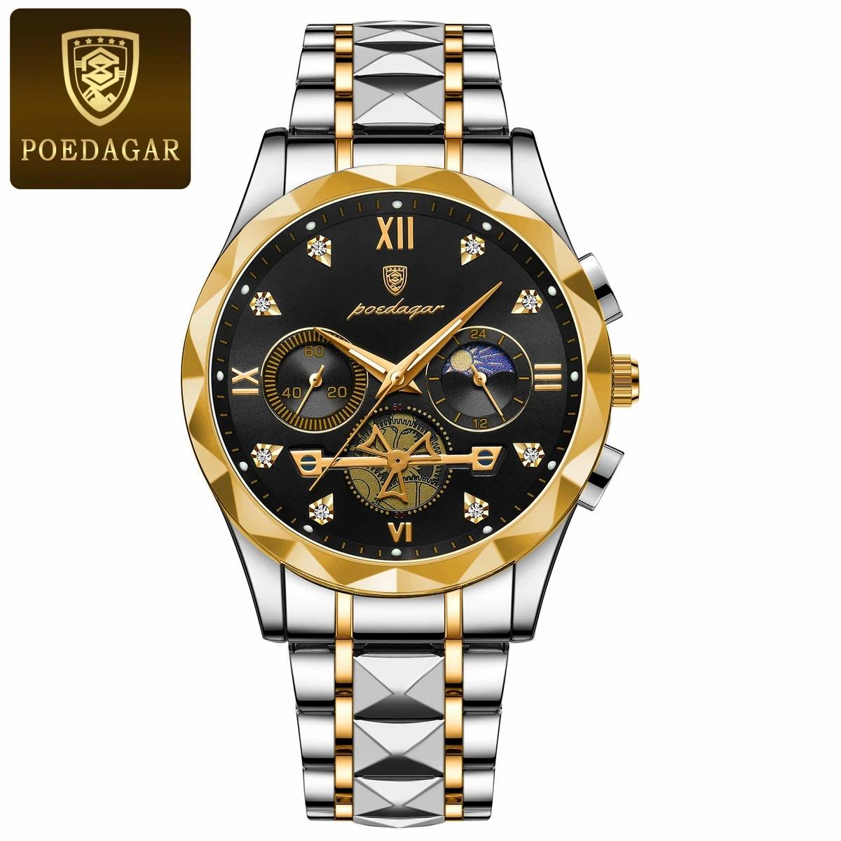 POEDAGAR Luxury Men Watches Business Top Brand Man Wristwatch Waterproof Luminous Date Week Quartz Men's Watch High Quality+Box-SILVER
