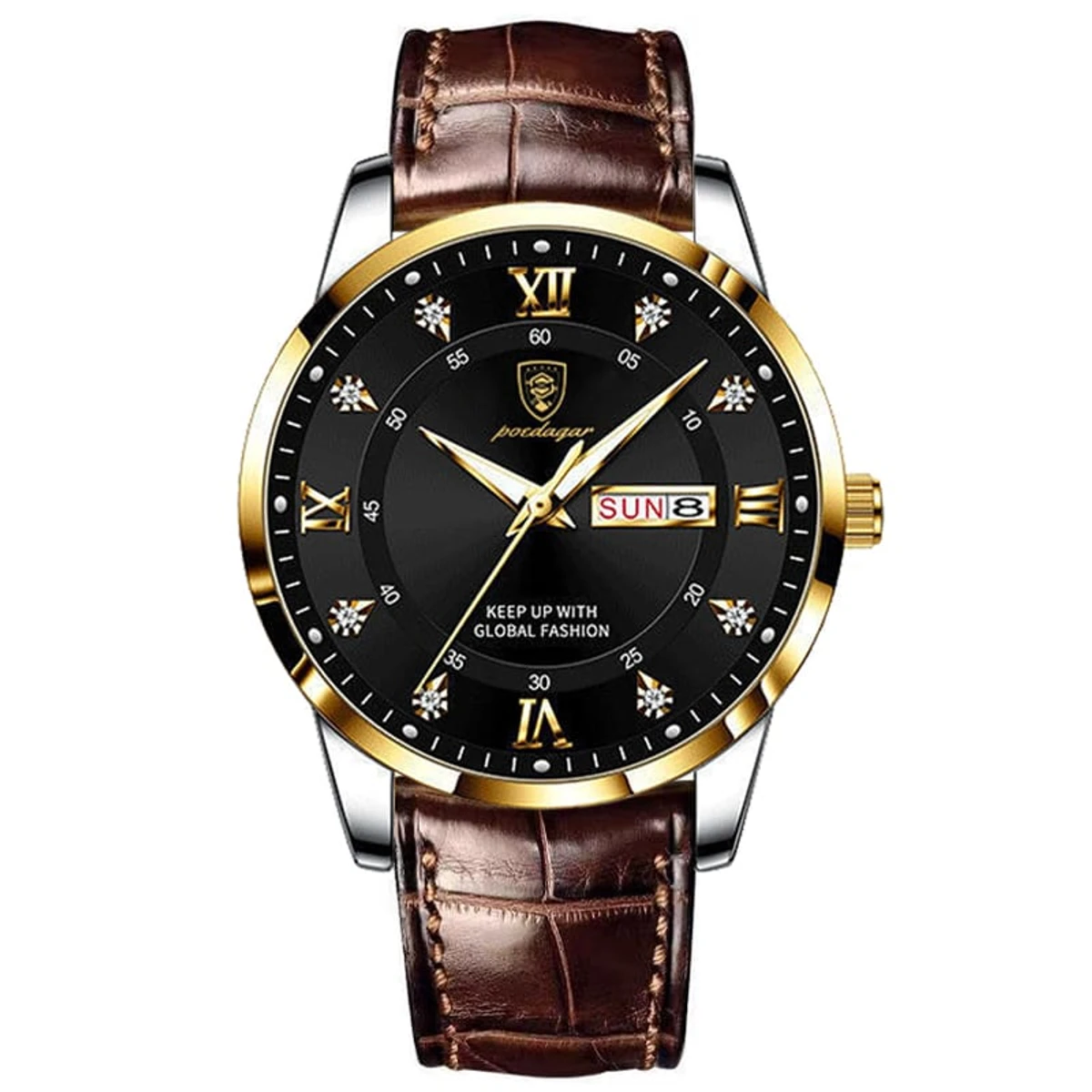 POEDAGAR Luxury Men’s Luminous Clasp Date Week Sport Stainless Steel Wristwatch - belt