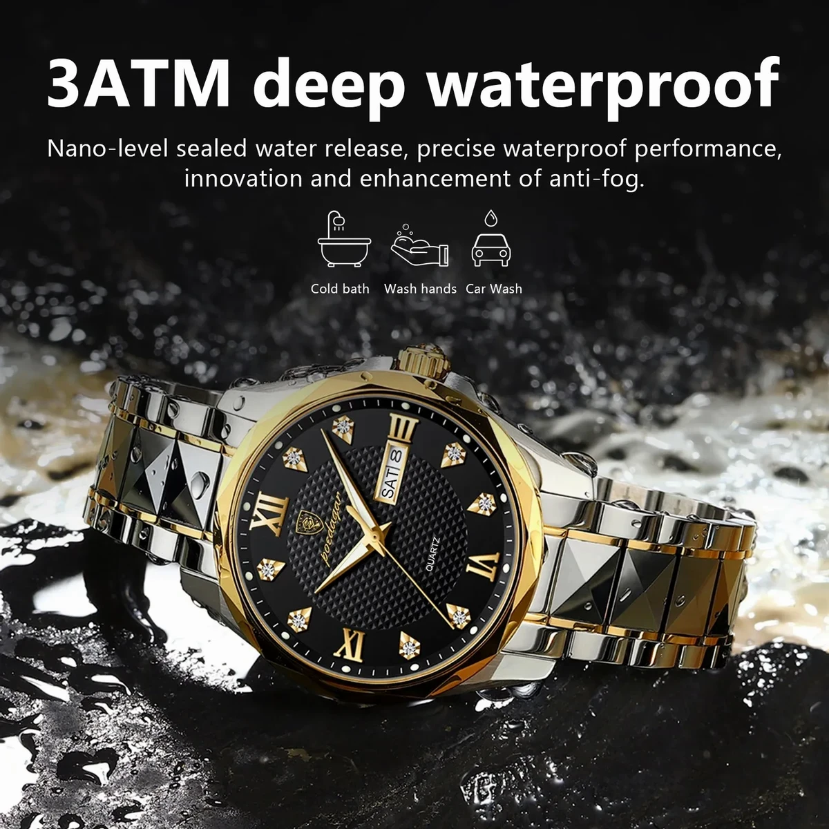 POEDAGAR Luxury Watches for Man Waterproof Luminous Galendar Dial High Fashion Quartz Wristwatch Model Number：998 Toton ar Dial BlACK colour
