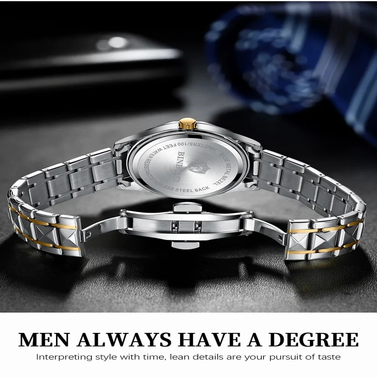 Luxury Binbond authentic men's watch waterproof night light dual calendar watch men's quartz watch diamond ceiling glass