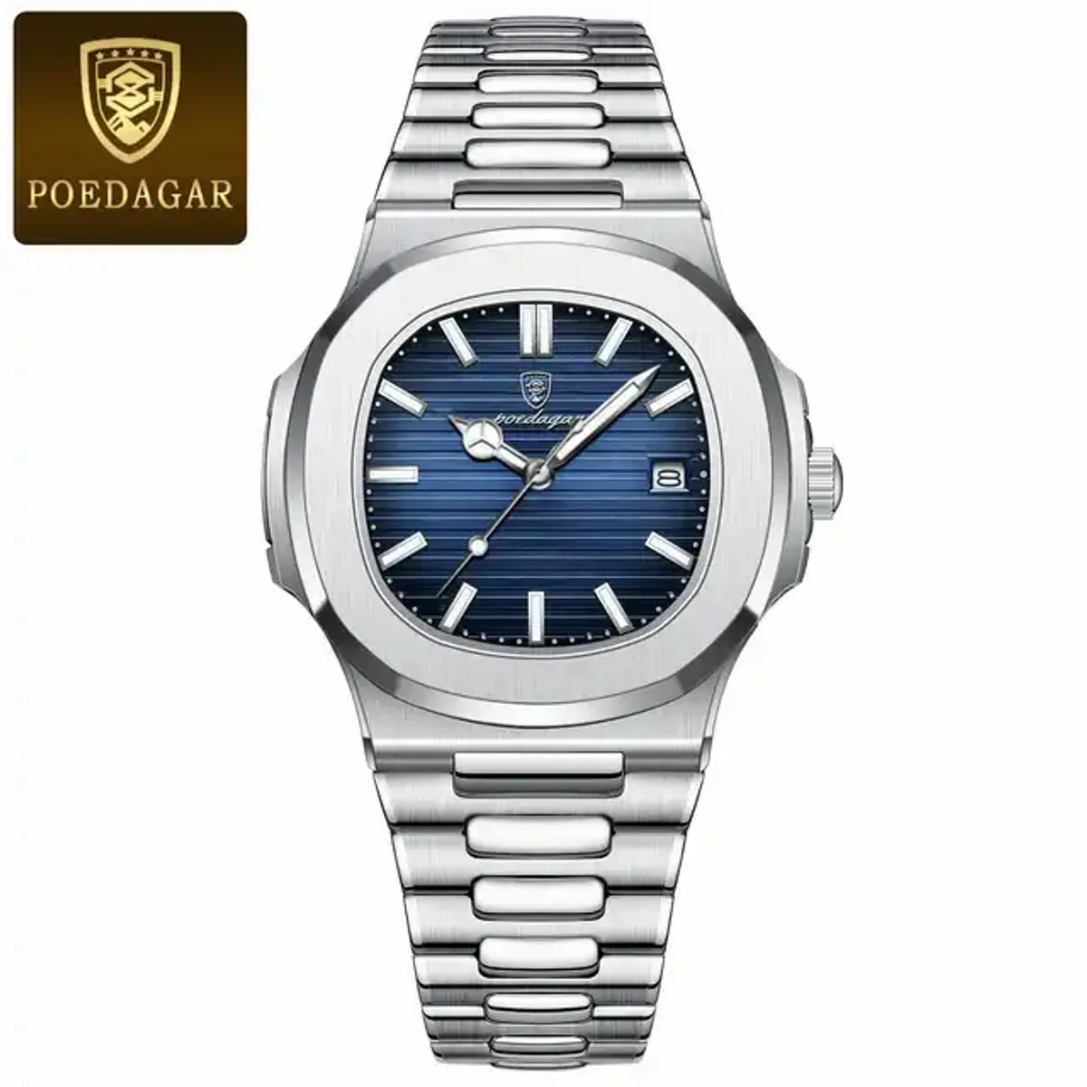 Poedagar 613 Business Quartz Luxury Stainless Steel Watch for Men – Silver Blue