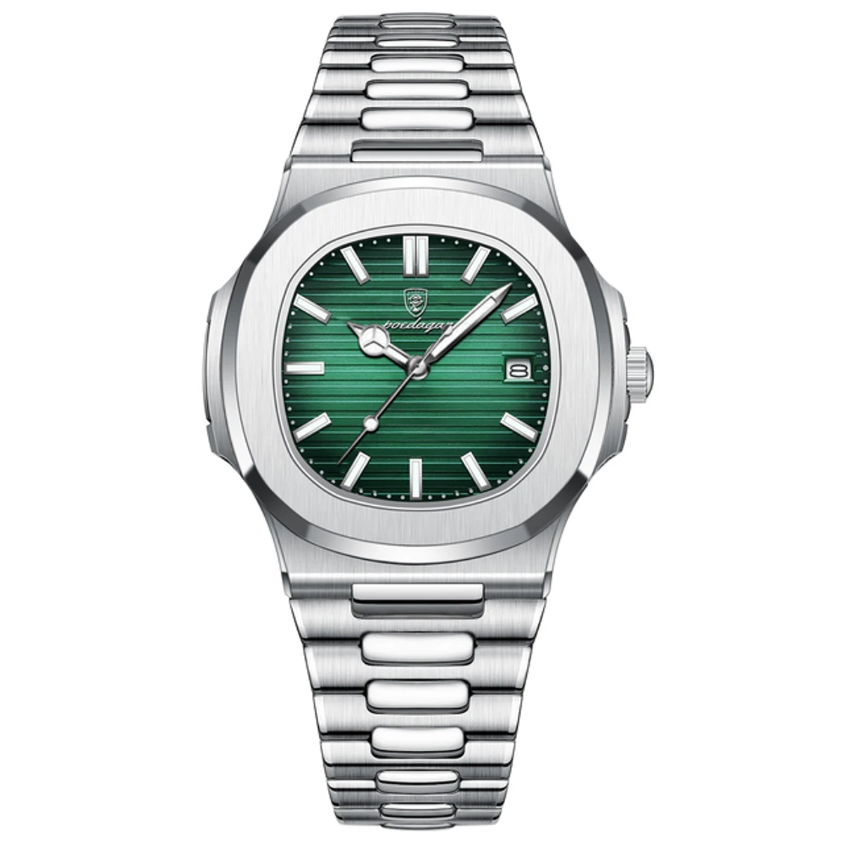 Poedagar 613 Business Quartz Luxury Stainless Steel Watch for Men-silver green