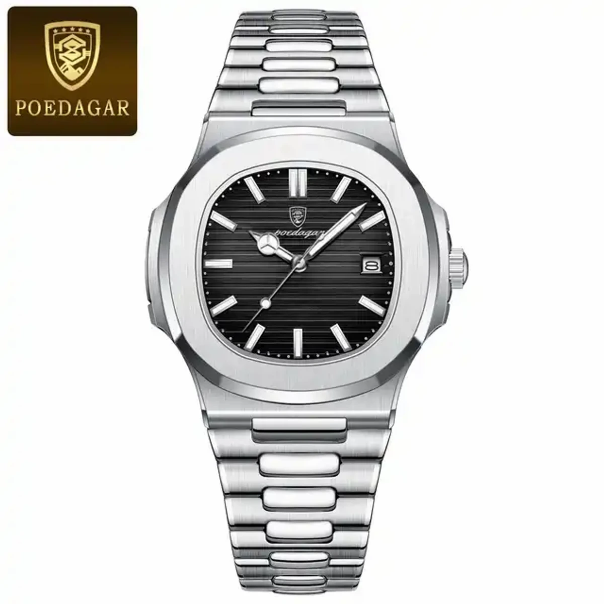 Poedagar 613 Business Quartz Luxury Stainless Steel Watch for Men-silver black