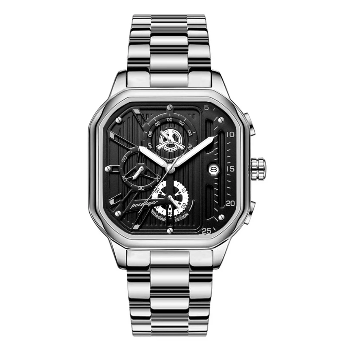 POEDAGAR 628 Luxury Casual Male Watch Fashion Chronograph Stainless Steel Waterproof Luminous Men's Wristwatches Gifts