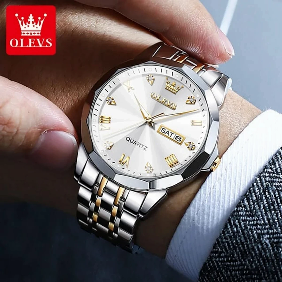 OLEVS MODEL 9931 Watch for Men Stainless Steel Watches - 9941 TOTON AR DIAL WHITE- MAN WATCH
