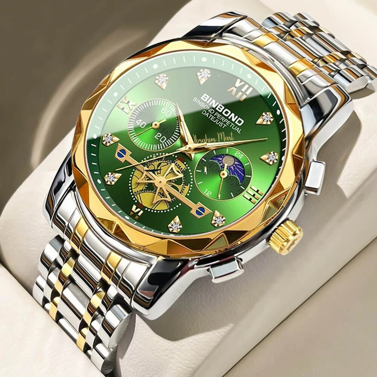 Binbon Diamond Watch For Men Stainless Steel Clone toton green