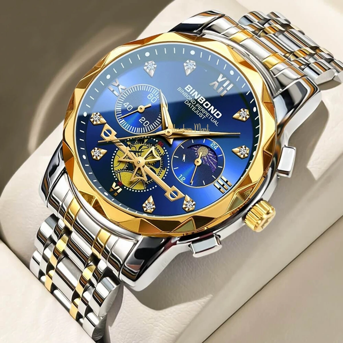 Binbon Diamond Watch For Men Stainless Steel Clone toton blue